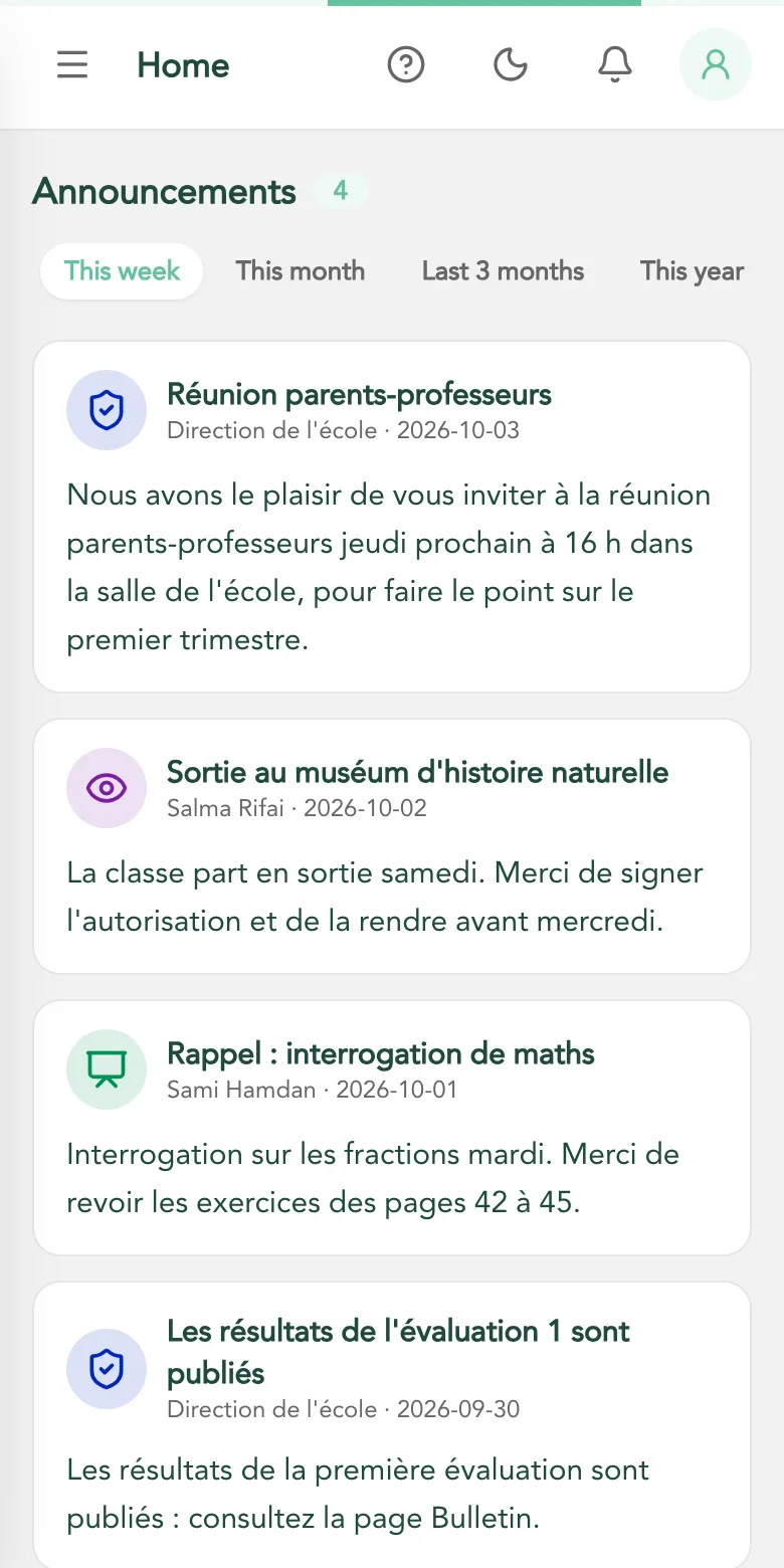 Announcements and notifications