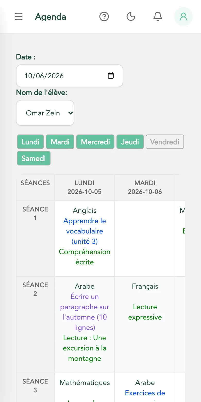 Agenda et devoirs