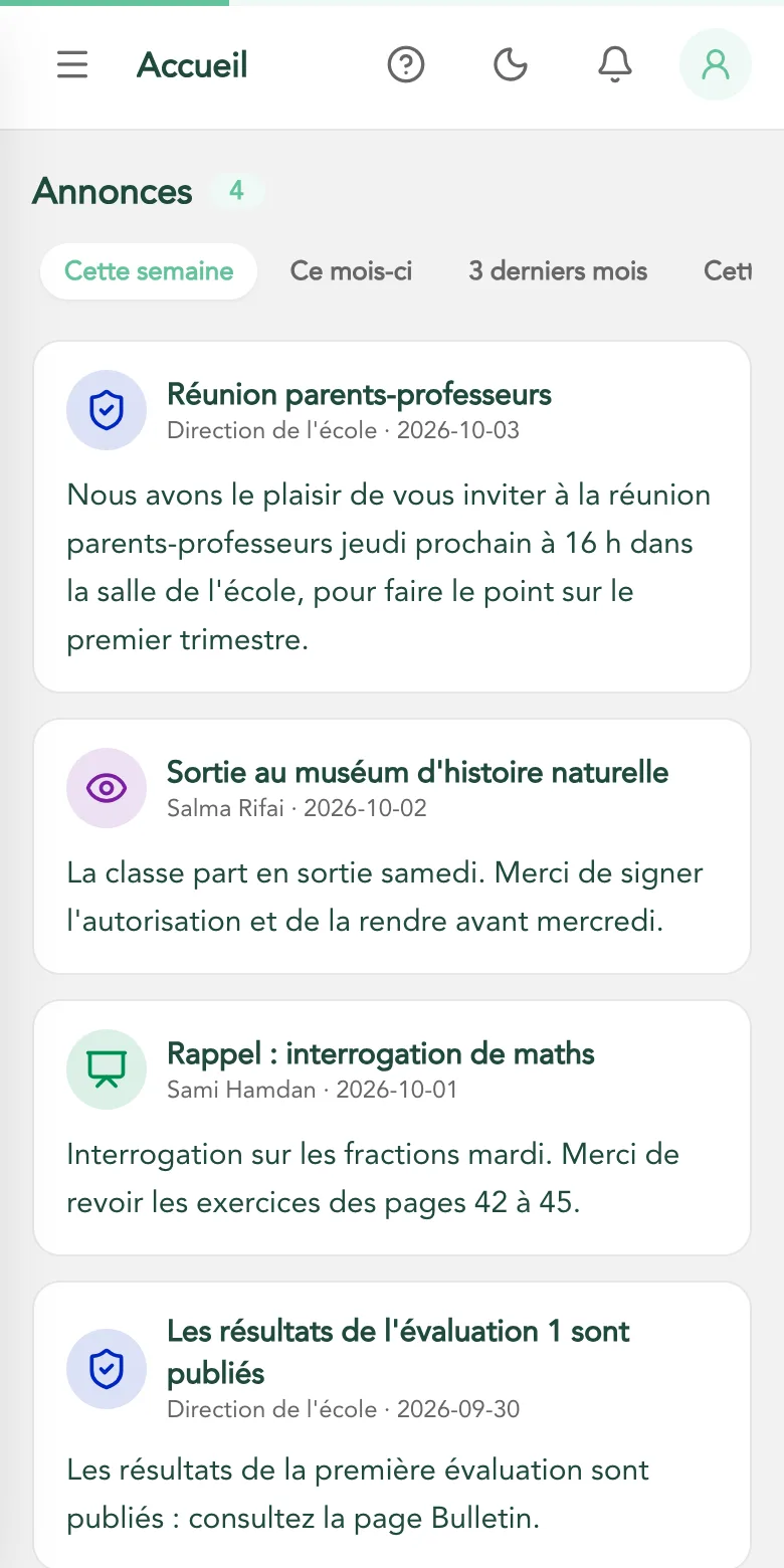 Annonces et notifications